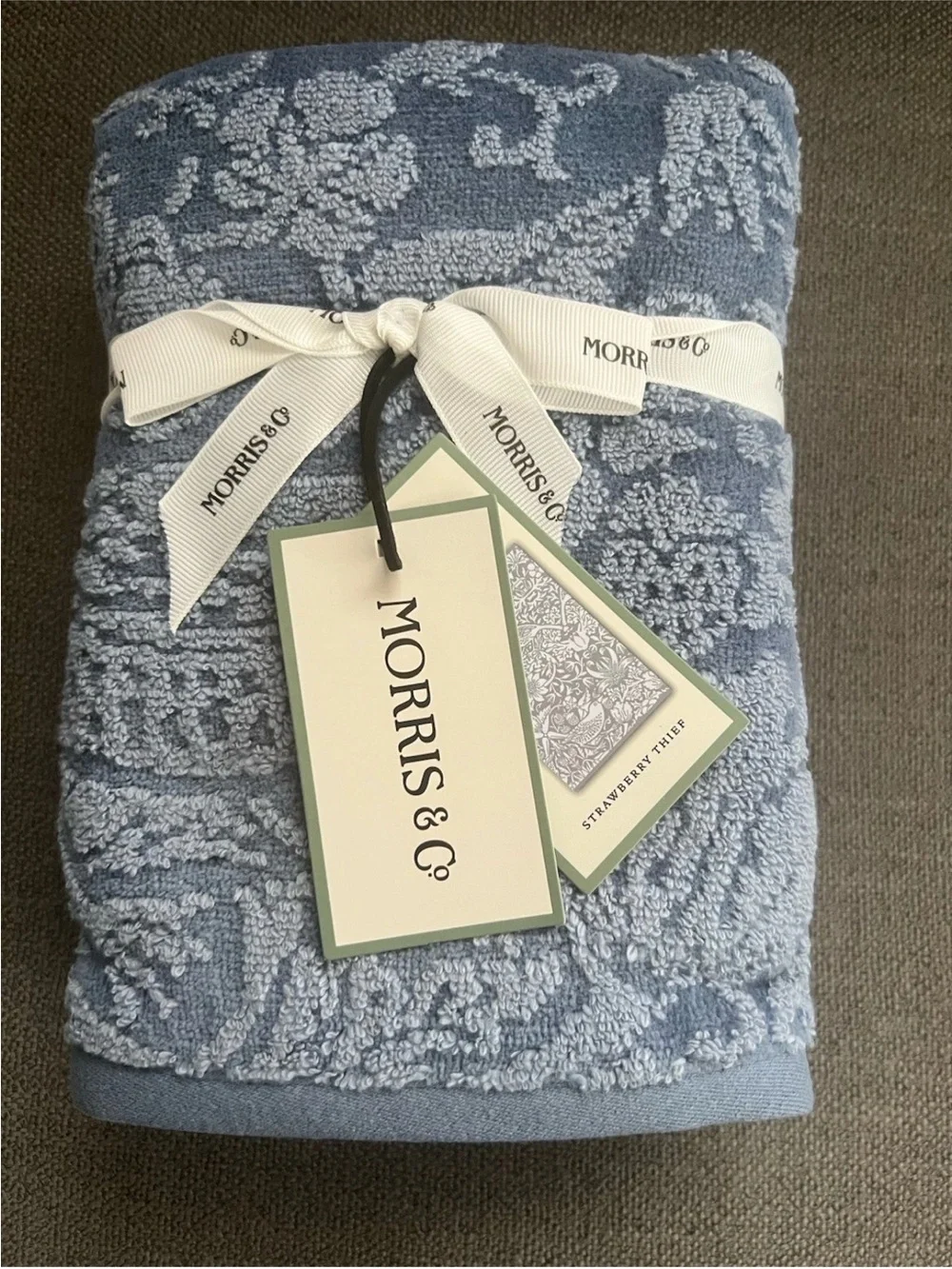 4pc William Morris Co Bath Towels Strawberry Thief blue Velour Towel Set rare